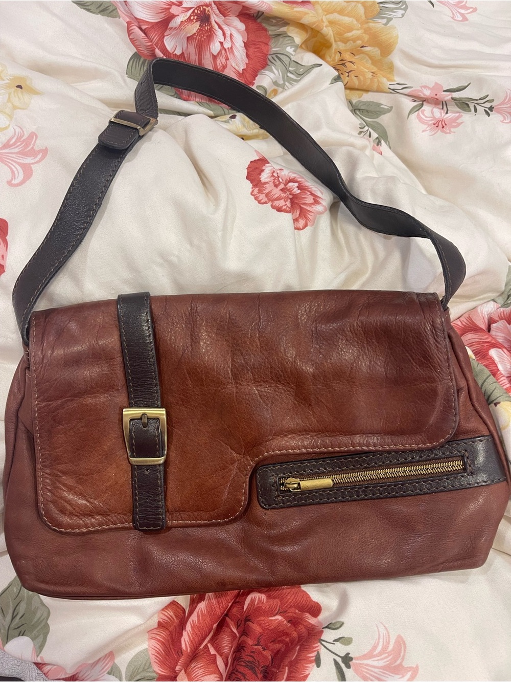 Leather Crossbody Messenger Bag - Brown